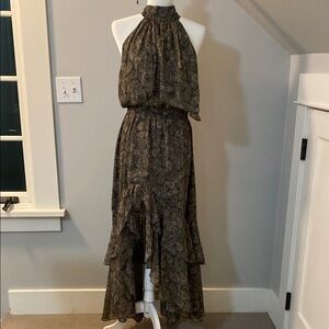 MISA Los Angeles Aneva sleeveless Halter dress in Paisley shimmer chiffon medium